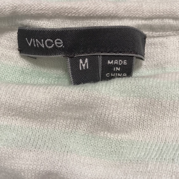 VINCE Womens Long Sleeve Scoop Neck Striped Shirt White Green Cotton Medium - Picture 7 of 9